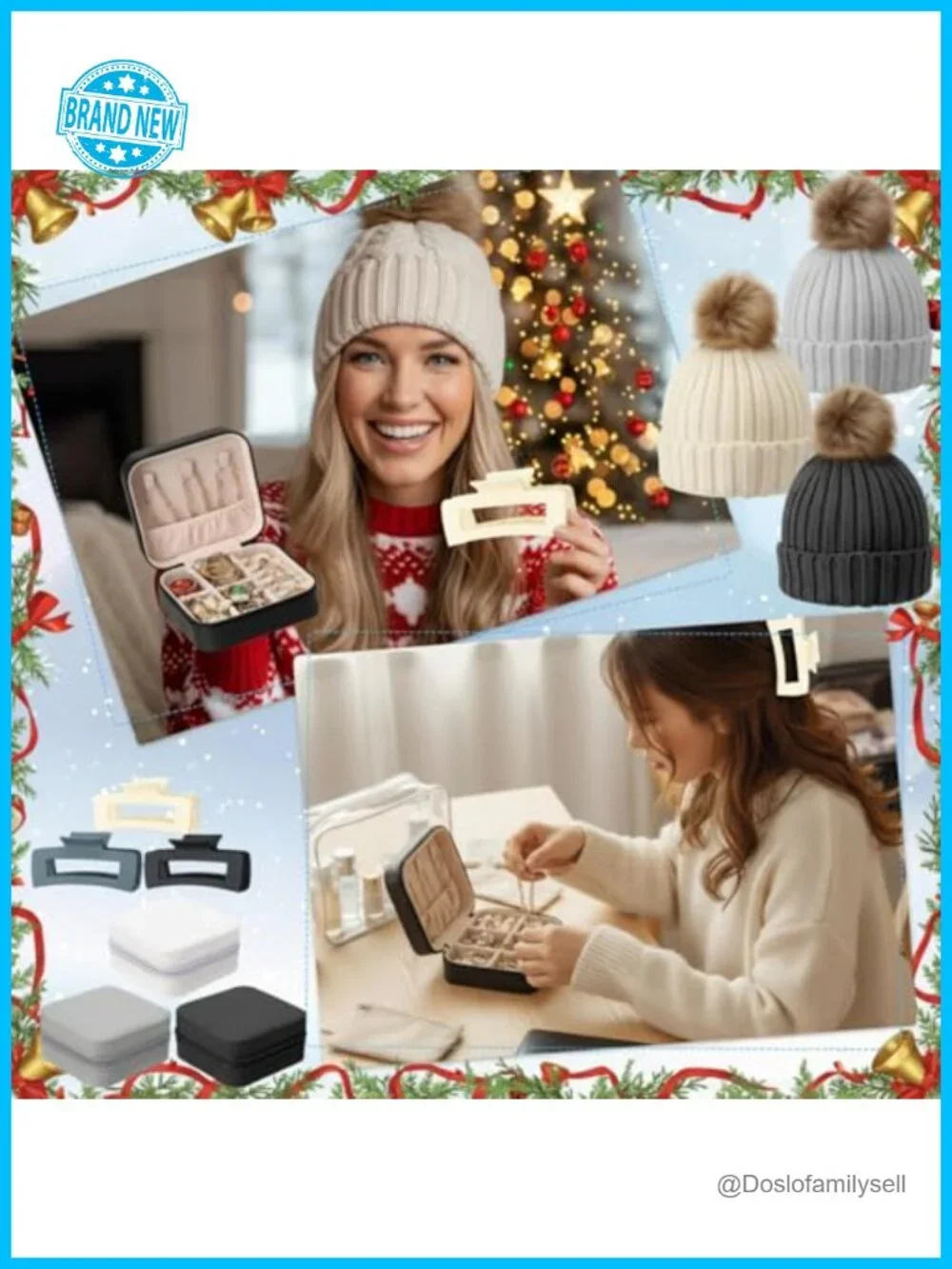 12-Piece Winter Beanie Hat Set with Hair Clips, Jewelry Organizers & Cosmetic